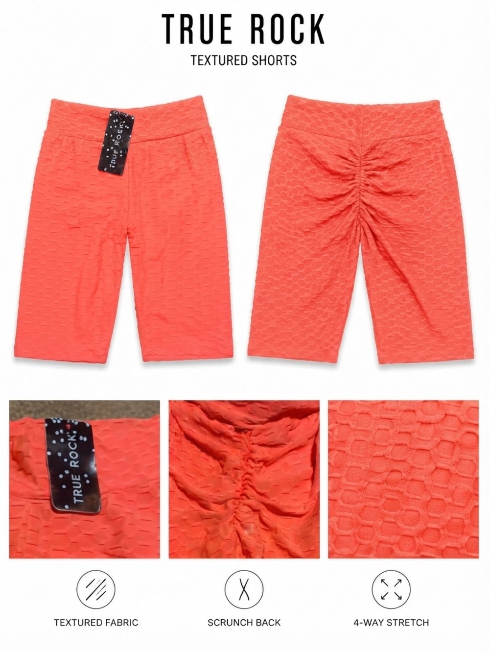 TRUE ROCK Coral Textured Scrunch-Back Bike Shorts